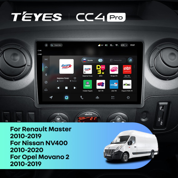 Штатна магнітола Teyes CC4 Pro 12+256 Gb Renault Master 2010-2019 For Nissan NV400 2010-2020 For Opel Movano 2 2010-2019 (F1) 10" 2k