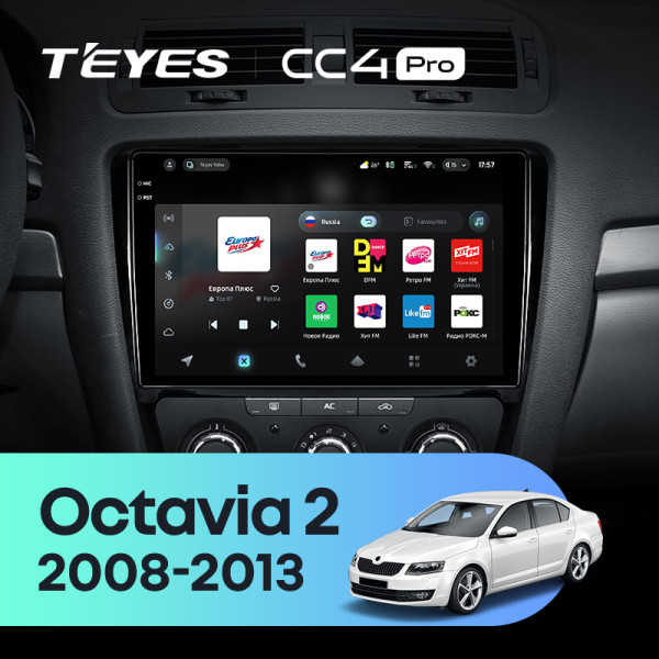 Штатна магнітола Teyes CC4 Pro 12+256 Gb Skoda Octavia 2 A5 2008-2013 10" silver 2k