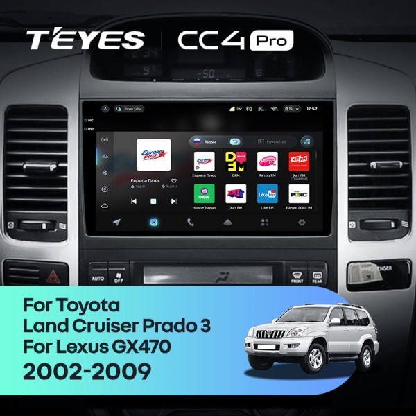 Штатна магнітола Teyes CC4 Pro 8+128 Gb Toyota Land Cruiser Prado 120 For Lexus GX470 GX 470 J120 2002-2009 9" 2k (L3)