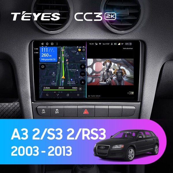 Teyes CC3 2K Audi A3 2 8P 2003-2013, S3 2 2006-2012, RS3 1 2011-2012 9" Штатна магнітола