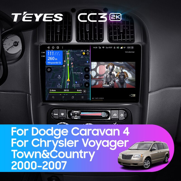Teyes CC3 2K Dodge Caravan 4 For Chrysler Voyager RG RS For Town & Country RS 2000-2007 10" Штатная магнитола