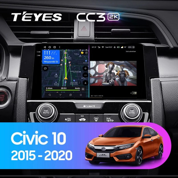Teyes CC3 2K Honda Civic 10 FC FK 2015-2020 9" Штатна магнітола