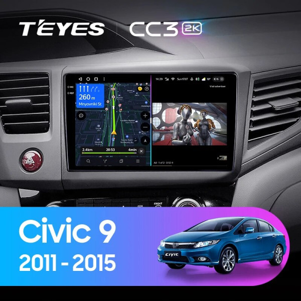 Teyes CC3 2K Honda Civic 9 FB FK FD 2011-2015 9" Штатна магнітола
