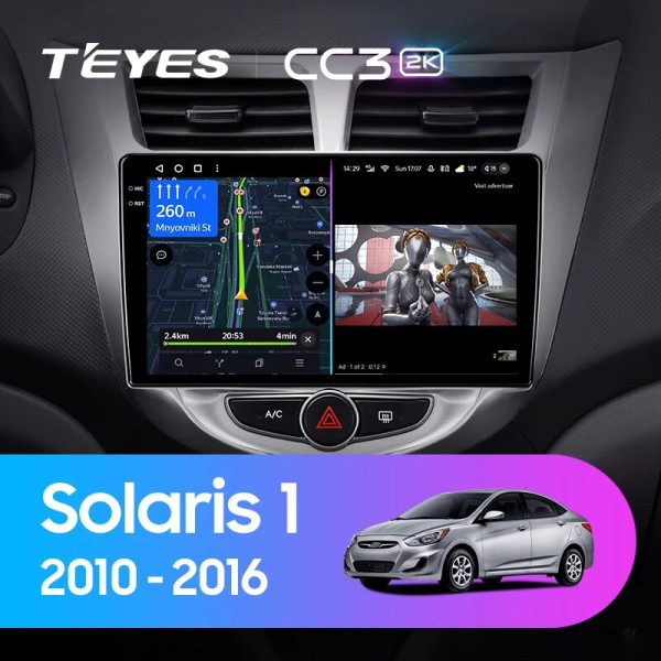 Teyes CC3 2K Hyundai Solaris 1 2010-2016 9" Штатна магнітола