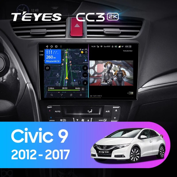 Teyes CC3 2K Honda Civic 9 FK FB 2012-2017 9" Штатна магнітола