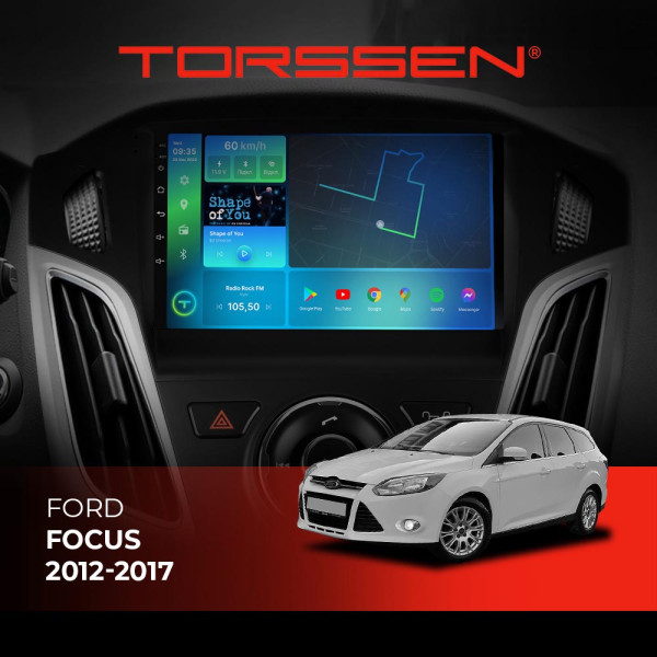 Штатна магнітола Torssen Ford Focus 12-17 чорний глянець з кнопками TOP F9116