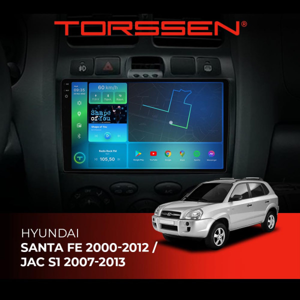 Штатна магнітола Torssen 2K Hyundai Santa Fe 00-12 / Jac S1 07-13 FL9 4+64Gb 4G Carplay DSP