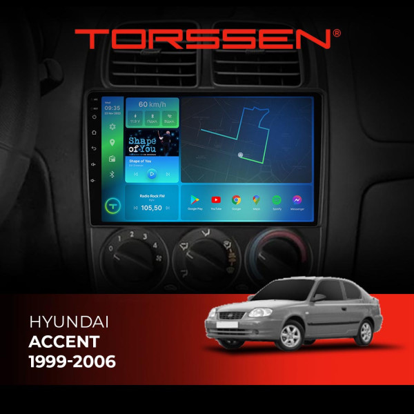 Штатна магнітола Torssen Hyundai Accent 1999-2006 FL9 4+64Gb 4G Carplay DSP