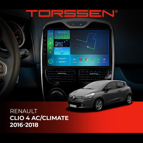 Штатна магнітола Torssen Renault Clio 4 AC/Climate 16-18 F98256 4G Carplay DSP