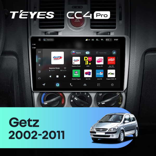 Штатна магнітола Teyes CC4 Pro 12+256 Gb Hyundai GETZ 1 2002-2011 LHD BLACK 9" 2k