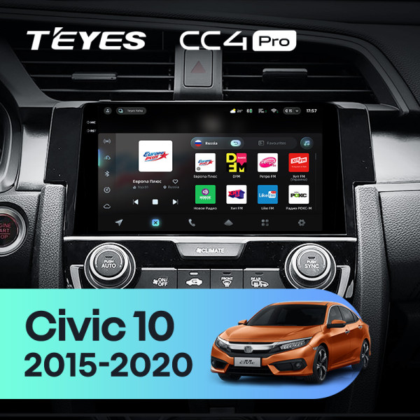 Штатна магнітола Teyes CC4 Pro 8+128 Gb Honda Civic 10 FC FK 2015-2020 9" 2k