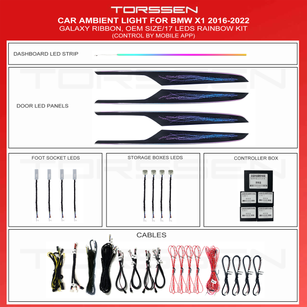 Підсвітка салону Torssen BMW X1 2016-2022(Galaxy Ribbon)-17 Leds