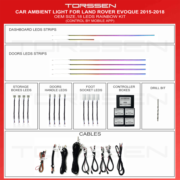 Підсвітка салону Torssen Land Rover Discovery,Range Rover Evoque 2015-2018 (Strip)-18 Leds