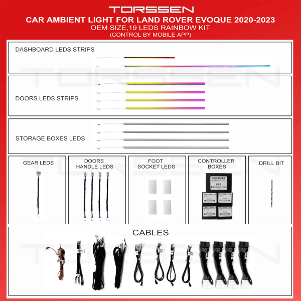 Підсвітка салону Torssen Land Rover Discovery,Range Rover Evoque 2020-2023 (Strip)-19 Leds